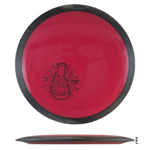 Red disc golf disc with beaker graphic