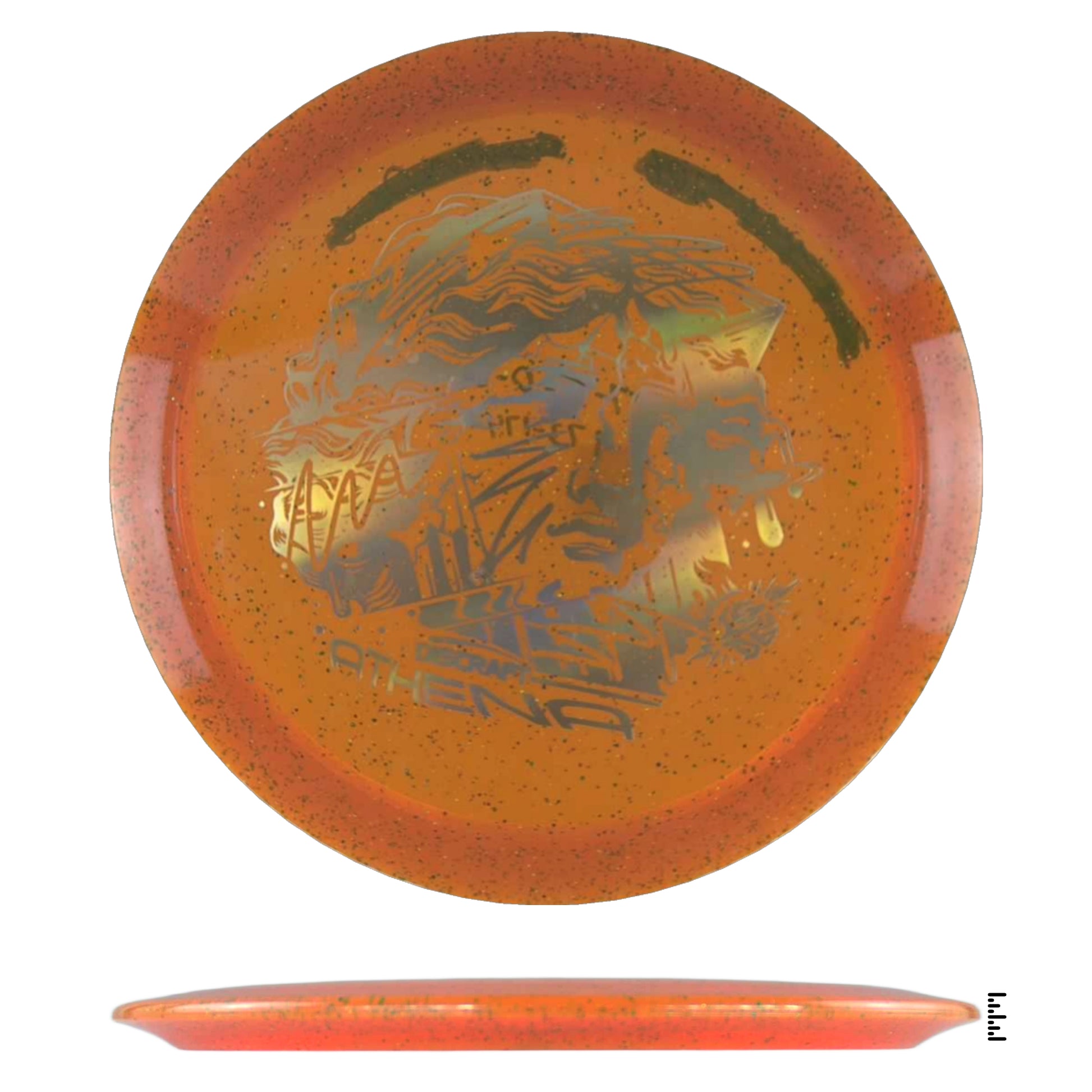 Orange disc golf disc with graphic
