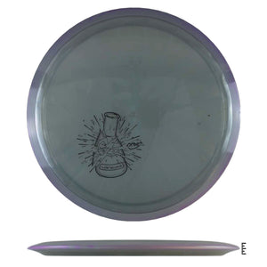 Disc golf disc with beaker graphic